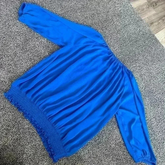 Lane Bryant plus size 26/28 blue white stitching sequin blouse office classic - Picture 10 of 10